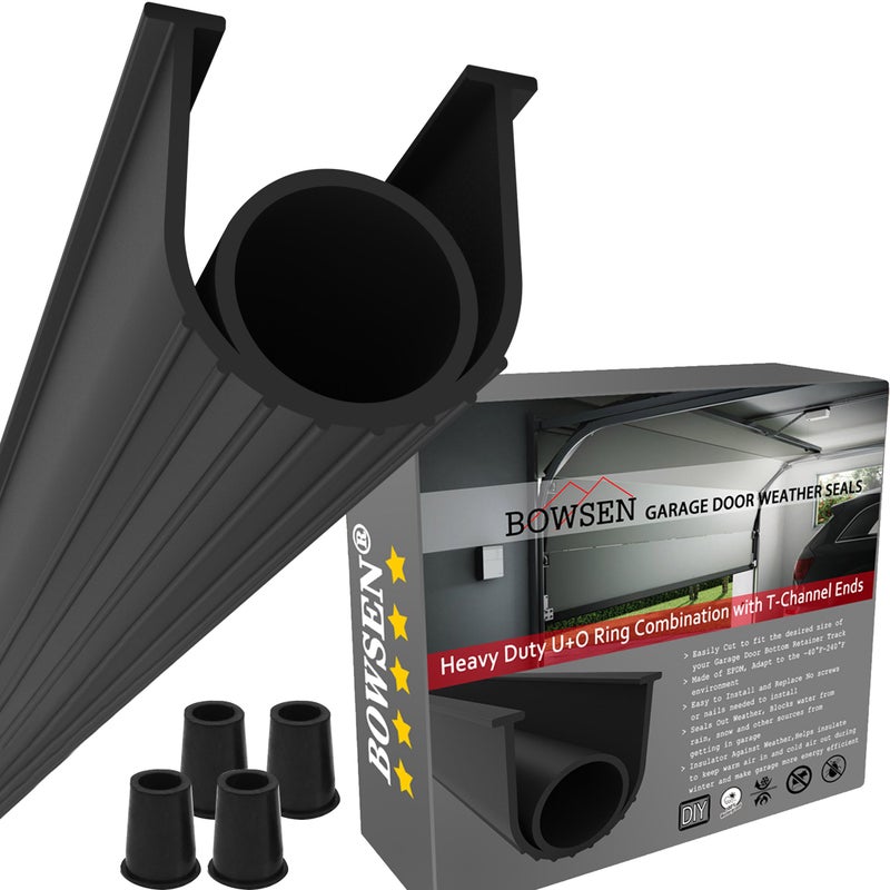 BOWSEN Garage Door Bottom Seals Weatherproof Weatherstrip Threshold Buffering Sealing 2 Doors EPDM Rubber Weather Resistance Gasket Black 5/16 Inch T-End, 20FT Long - Image 1